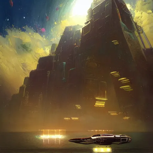 Image similar to a painting in the style of chris foss and in the style of stephan martiniere.