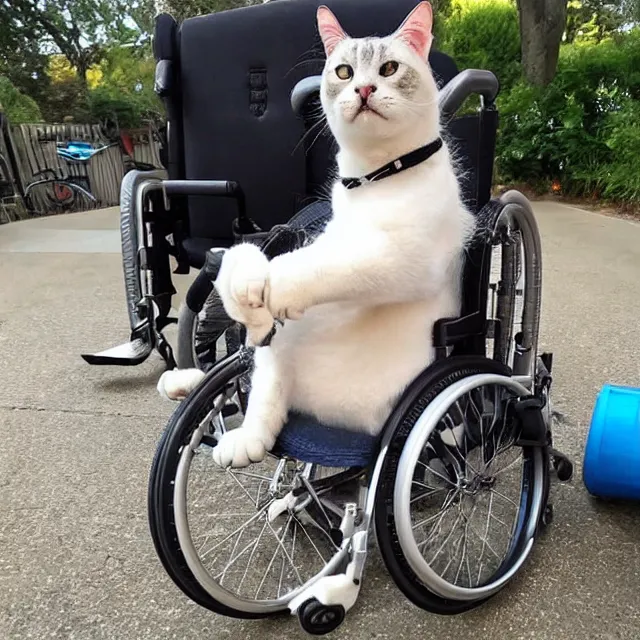 Image similar to super fat cat sitting in a wheelchair