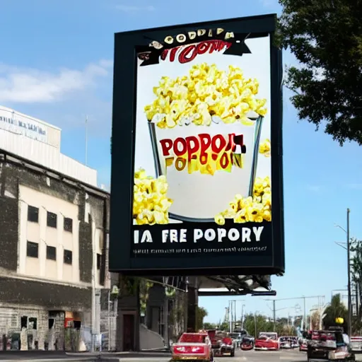 Prompt: a billboard advertising free popcorn