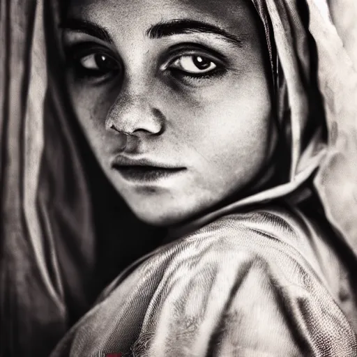 Image similar to beautiful portrait of a dark soothsayer female, 35mm, cinematic shot, photorealistic, hard light, depth of field