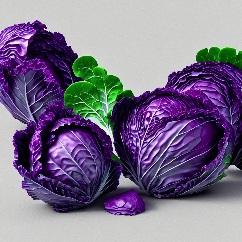 Image similar to high quality 3 d render very cute purple cabbage! highly detailed, unreal engine cinematic smooth, moody light, low angle, uhd 8 k, sharp focus