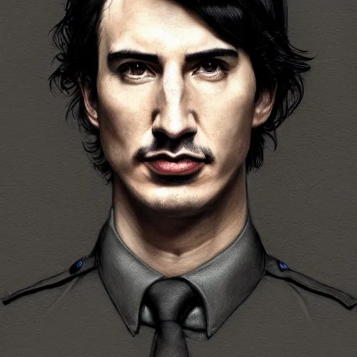 Prompt: portrait of stoic looking john oliver and a stoic looking adam driver, full body, military uniform, fantasy, intricate, elegant, beautiful, highly detailed, charcoal, centered, dark, smokey, digital painting, artstation, concept art, smooth, sharp focus, illustration, art by artgerm and greg rutkowski and alphonse mucha