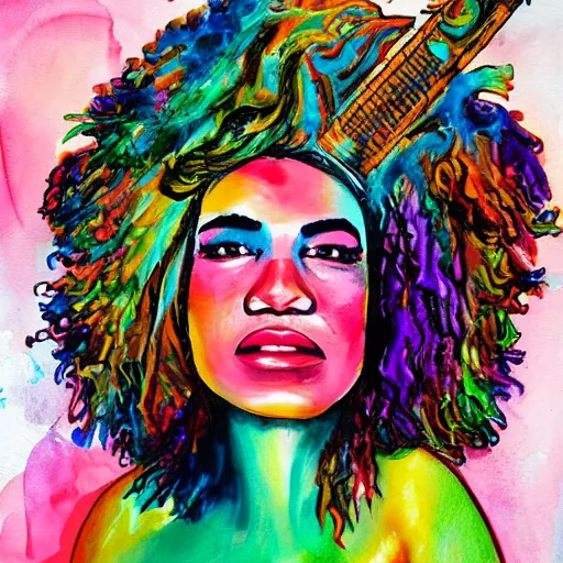 Prompt: a beautiful messy painting of the goddess of Funk.