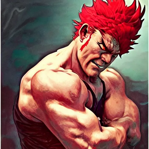 Image similar to david koechner as akuma street fighter, 4 k, ultra realistic, detailed focused art by artgerm and greg rutkowski and alphonse mucha