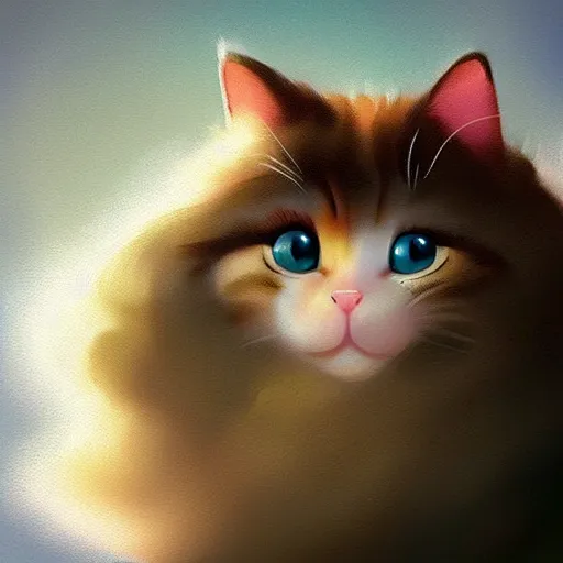 Image similar to cute kitty as a cloud, fluffy, pixar, concept art, digital art, painting