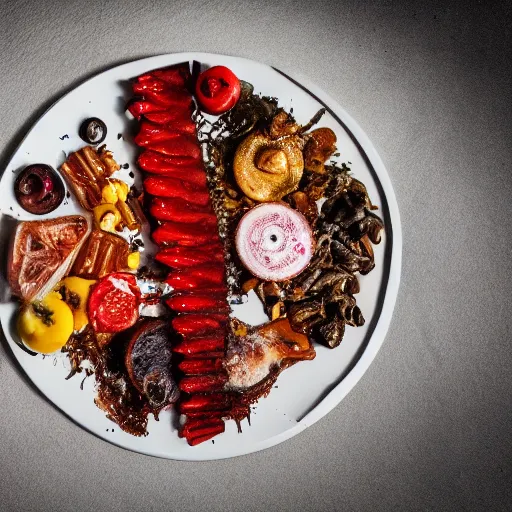 Image similar to a plate with disgusting, but futuristic food, professional food photography