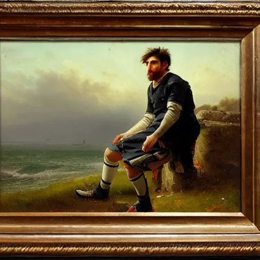 Image similar to a portrait of lionel messi in a scenic environment by andreas achenbach