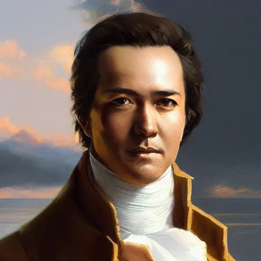 Prompt: modern day alexander hamilton closeup portrait, dramatic light, lake background, 2 0 0 mm focal length, painted by stanley lau, painted by greg rutkowski, painted by stanley artgerm, digital art, trending on artstation