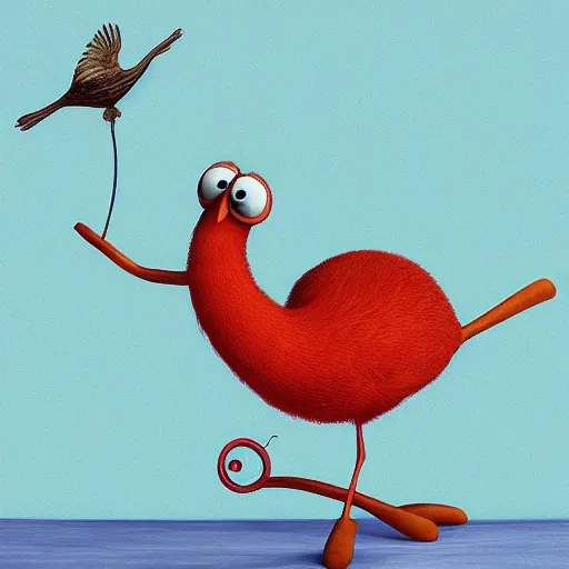 Image similar to a bird hugging a worm by pixar