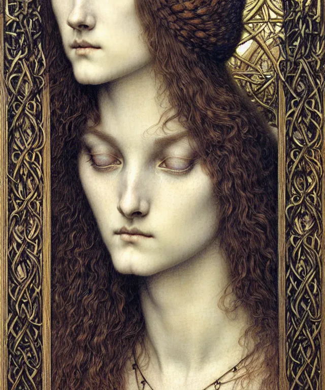 Image similar to detailed realistic beautiful young medieval queen face portrait by jean delville, gustave dore and marco mazzoni, art nouveau, symbolist, visionary, gothic, pre - raphaelite. horizontal symmetry