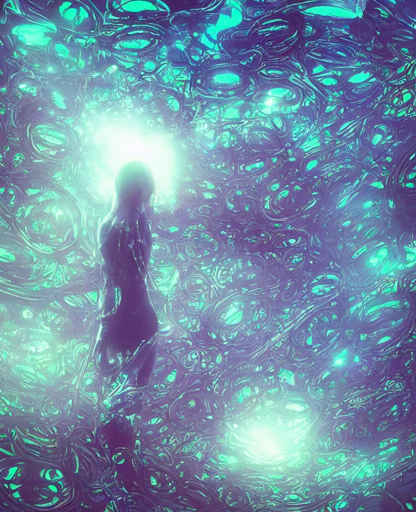 Image similar to trapped in my conscious, sky falling, look me inside of my eyes, transparent holographic being, holographic, bioluminiscent creatures, intricate artwork by beeple. octane render, trending on artstation, greg rutkowski very coherent symmetrical artwork. cinematic, hyper realism, high detail, octane render, 8 k