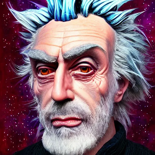Image similar to 3 0 7 0 rick sanchez portrait in the alien dimension : : photorealistic sci - fi detailed intricate face details ultradetailed ultra - realistic by hieronymus bosch and james jean