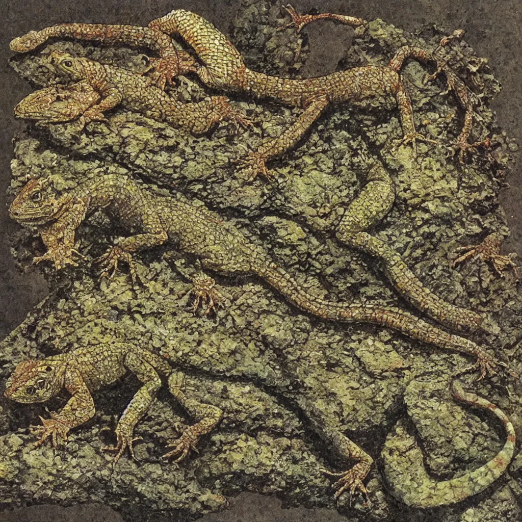 Prompt: a lizard on a stone, patrick woodroffe, simple detalis