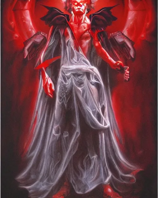 Prompt: hades, red, airbrush, drew struzan illustration art, key art, movie poster