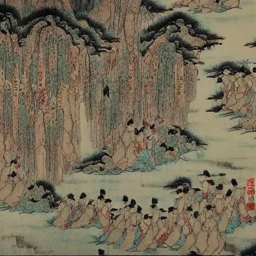 Image similar to Krusu's two-dimensional style, such as the thirty-six scenes of Fuyue painted by ukiyo, and the river on the Qingming Festival