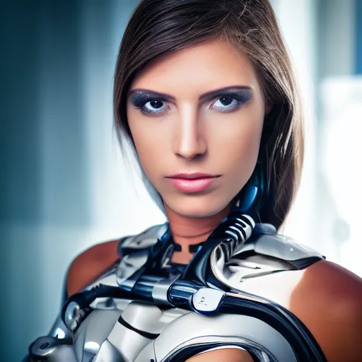 Image similar to portrait photo of a beautiful female cyborg