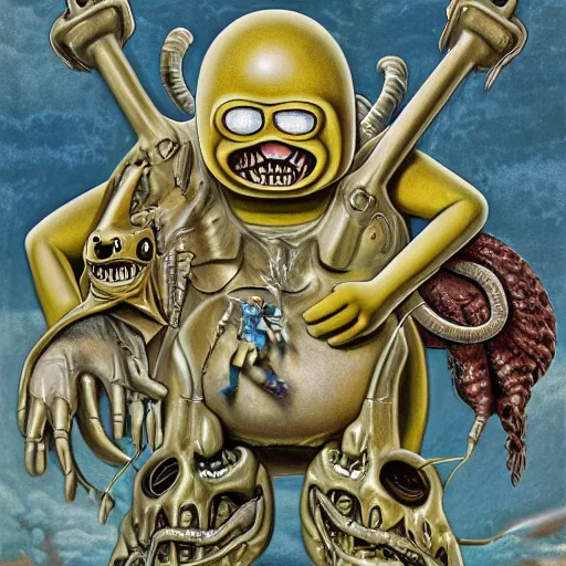 Prompt: adventure time with finn and jake detailed airbrush photograph by h. r. giger