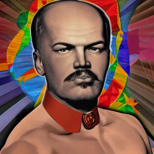 Image similar to lgbt art, tom of finland style, vladimir lenin, in billy herrington body, communism art in 4 k, high quality