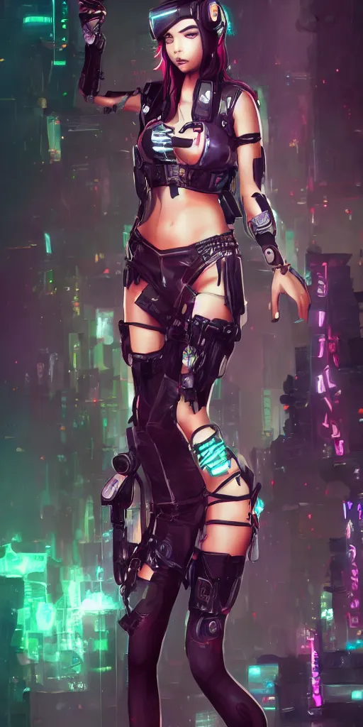 Image similar to fullbody portrait of a beautiful girl dressed in cyberpunk style by riot games, anime style, masterpiece, award - winning, artstation, pixiv