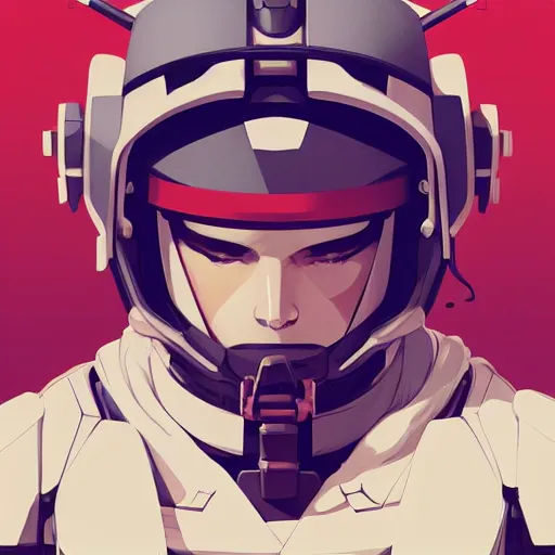 Image similar to portrait of a ronin robbie as a gundam pilot, with an intricate, detailed, urban inspired hiphop afro futuristic helmet, vector behance hd jesper ejsing, rhads, makoto shinkai, lois van baarle, ilya kuvshinov, rossdraws, hd, 3 2 k, ilya kuvshinov, gustav klimt