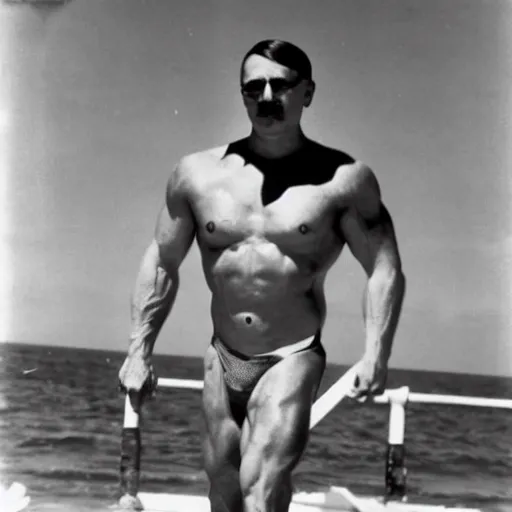 Image similar to stylish body builder hitler at miami beach