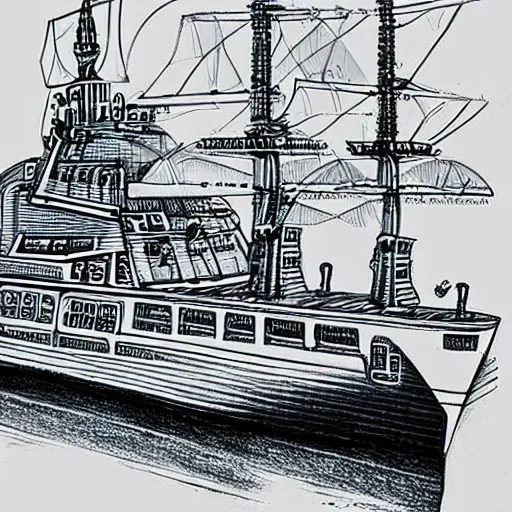 Image similar to Russian ship of the 22nd century very detailed drawing style, epic style, futuristic style