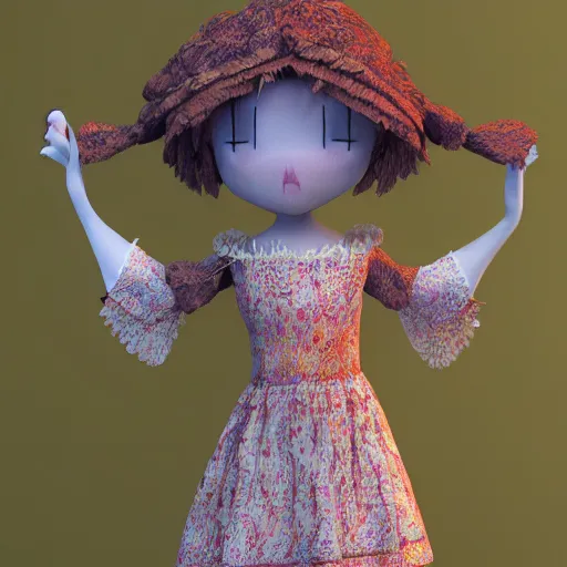 Prompt: cute fumo plush of a fae girl with an intricate ritual dress, magical pattern, vray