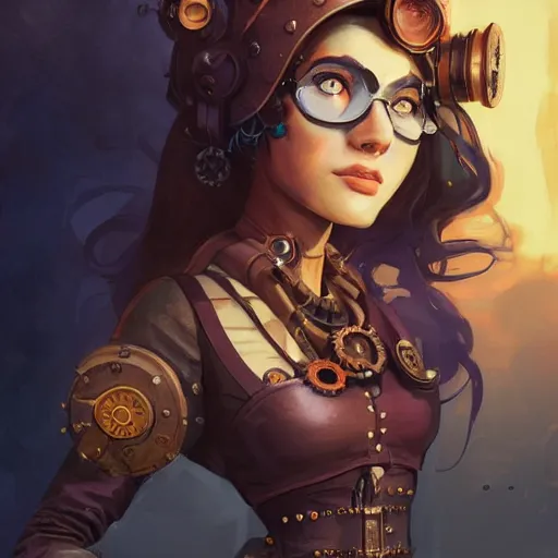 Image similar to female steampunk portrait, maya ali mage, gloomhaven, dynamic lighting, gaudy colors, octane render aesthetic, matte painting concept art, official fanart behance hd artstation by jesper ejsing, by rhads and makoto shinkai and lois van baarle and ilya kuvshinov and rossdraws