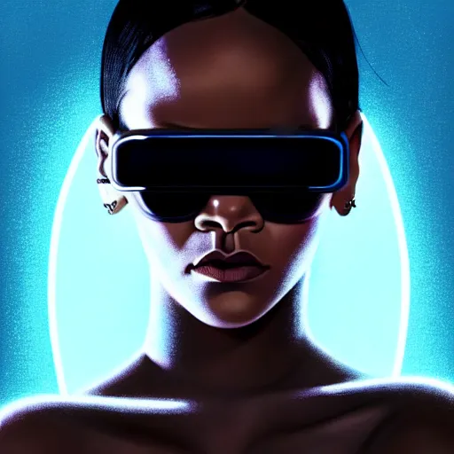 Image similar to Rihanna wearing opaque reflective goggles profile picture by Greg Rutkowski, asymmetrical, futuristic, volumetric lights, streetwear, studio ghibli, Organic Painting , Matte Painting, geometric shapes, hard edges, street art, trending on the artstation, fantasy LUT, realistic by Sachin Teng + Martin Grip + Moebius + Patrick Gleason, smooth, sharp focus, illustration, art by John Collier and Albert Aublet and Krenz Cushart and Artem Demura and Alphonse Mucha, techwear, Industrial Scifi, detailed illustration, character portrait,