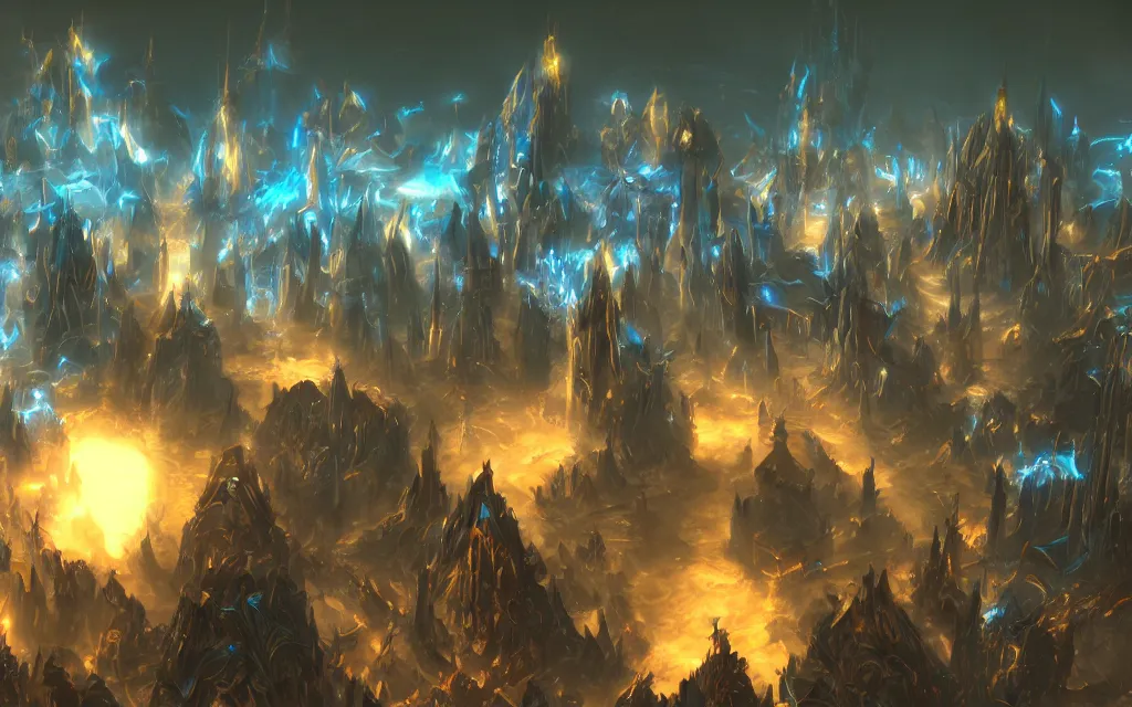 Image similar to protoss structure city, cinematic dramatic lighting, beautiful