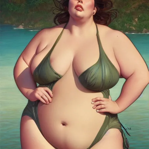 Prompt: coy chrissy metz on a swimsuit intricate, elegant, highly detailed, digital painting, artstation, concept art, smooth, sharp focus, illustration, art by artgerm and greg rutkowski and alphonse mucha