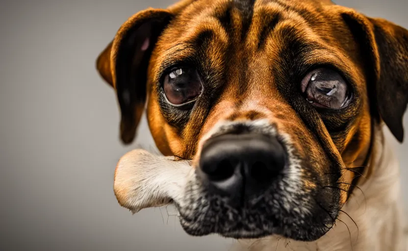 Image similar to studio photography of a sad dog, detailed face, cinematic lighting, 8 k