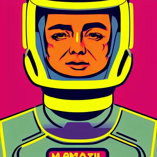 Prompt: individual astronaut portrait fallout 7 6 retro futurist illustration art by butcher billy, sticker, colorful, illustration, highly detailed, simple, smooth and clean vector curves, no jagged lines, vector art, smooth andy warhol style