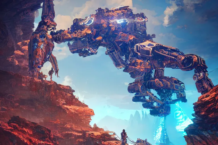 Image similar to rockbreaker machine mecanical creature robot of horizon forbidden west horizon zero dawn bioluminiscence global illumination ray tracing hdr fanart arstation by ian pesty and alena aenami artworks in 4 k