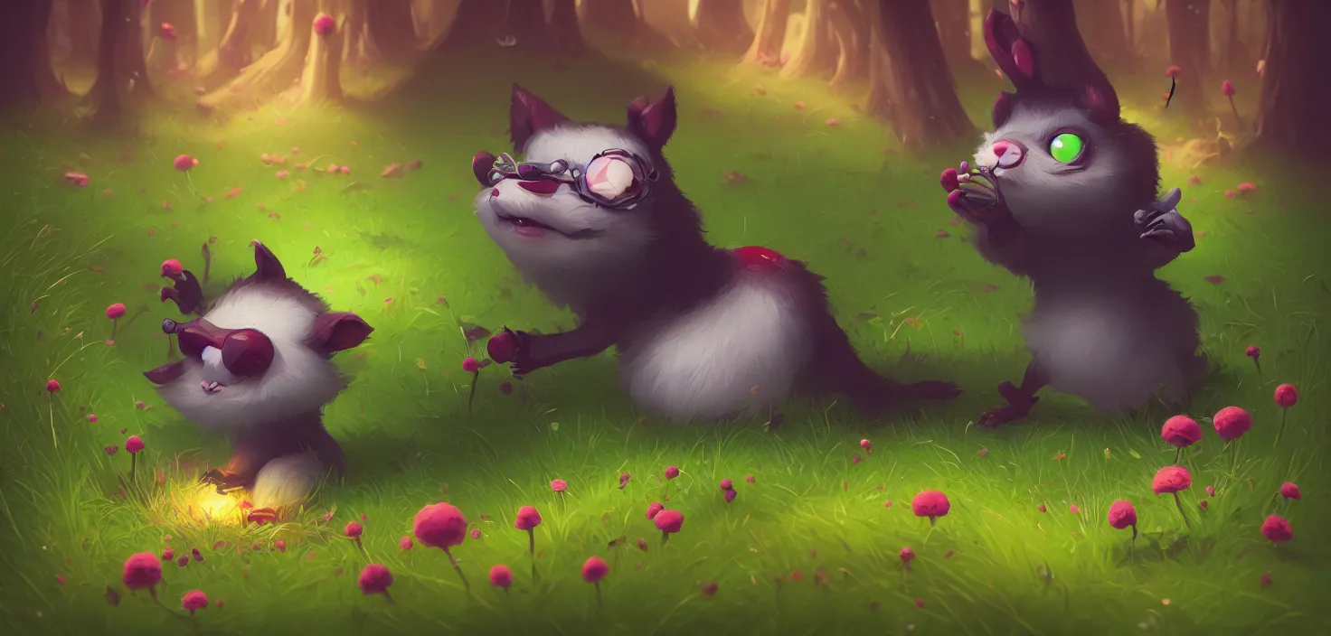 Prompt: forest, cute fluffy funny nibbler with beauty eyes sitting in grass flowers, in the style of craola, shallow depth of field, highly detailed, digital painting, trending artstation, concept art, illustration, cinematic lighting, vibrant colors, photorealism, epic, octane render