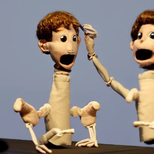 Image similar to Mark Zuckerberg alien puppeteering marionette mark zuckerberg. photograph.