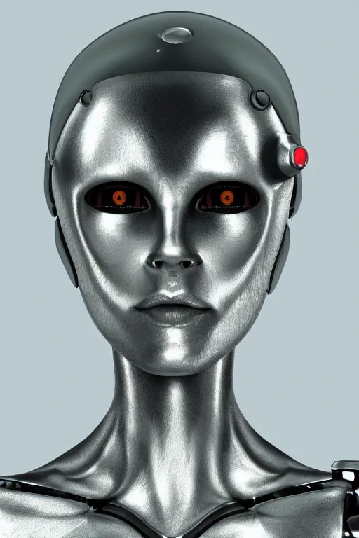 Prompt: robot with human face, female head, cyborg frame concept, cyborg by ales-kotnik, sci-fi android female