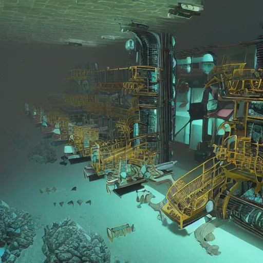 Prompt: an underwater deep-sea factory