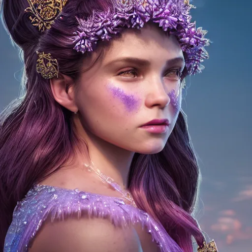 Image similar to portrait of wonderful princess of amethyst with fair skin, ornate 8 k gorgeous intricate detailed, accent lighting, dramatic light, octane render