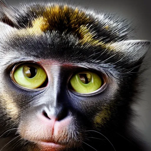 Image similar to cat - monkey hybrid, animal photography