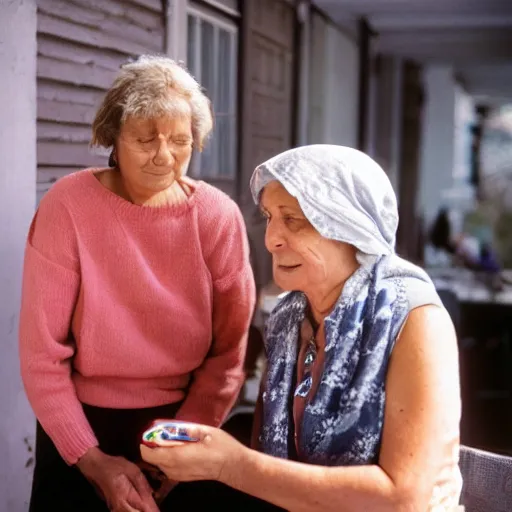 Image similar to a woman showing her mother how ai works, professional photo, 3 5 mm