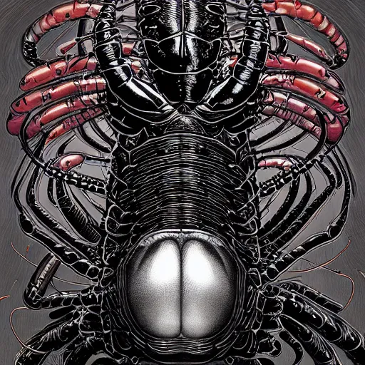 Prompt: portrait of crazy black lobster, symmetrical, by yoichi hatakenaka, masamune shirow, josan gonzales and dan mumford, ayami kojima, takato yamamoto, barclay shaw, karol bak, yukito kishiro