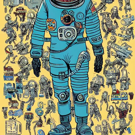 Prompt: a portrait a cybernetic astronaut, fan art from hardboiled wonderland by geof darrow,