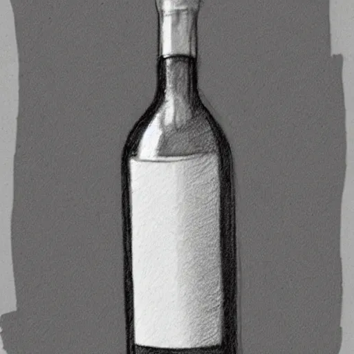 Image similar to bottle of wine drinking itself, pencil sketch, black and white