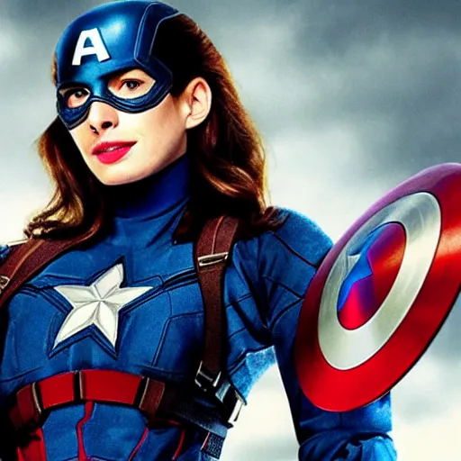 Prompt: Anne Hathaway as captain america