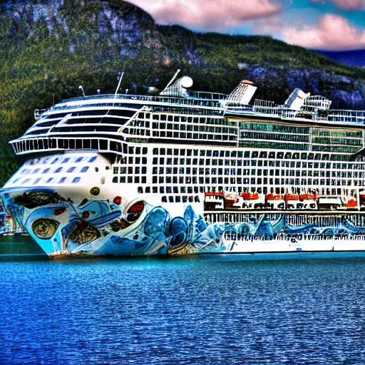 Prompt: olsen the norwegian cruise ship, realistic, hdr, hdd, clear image,