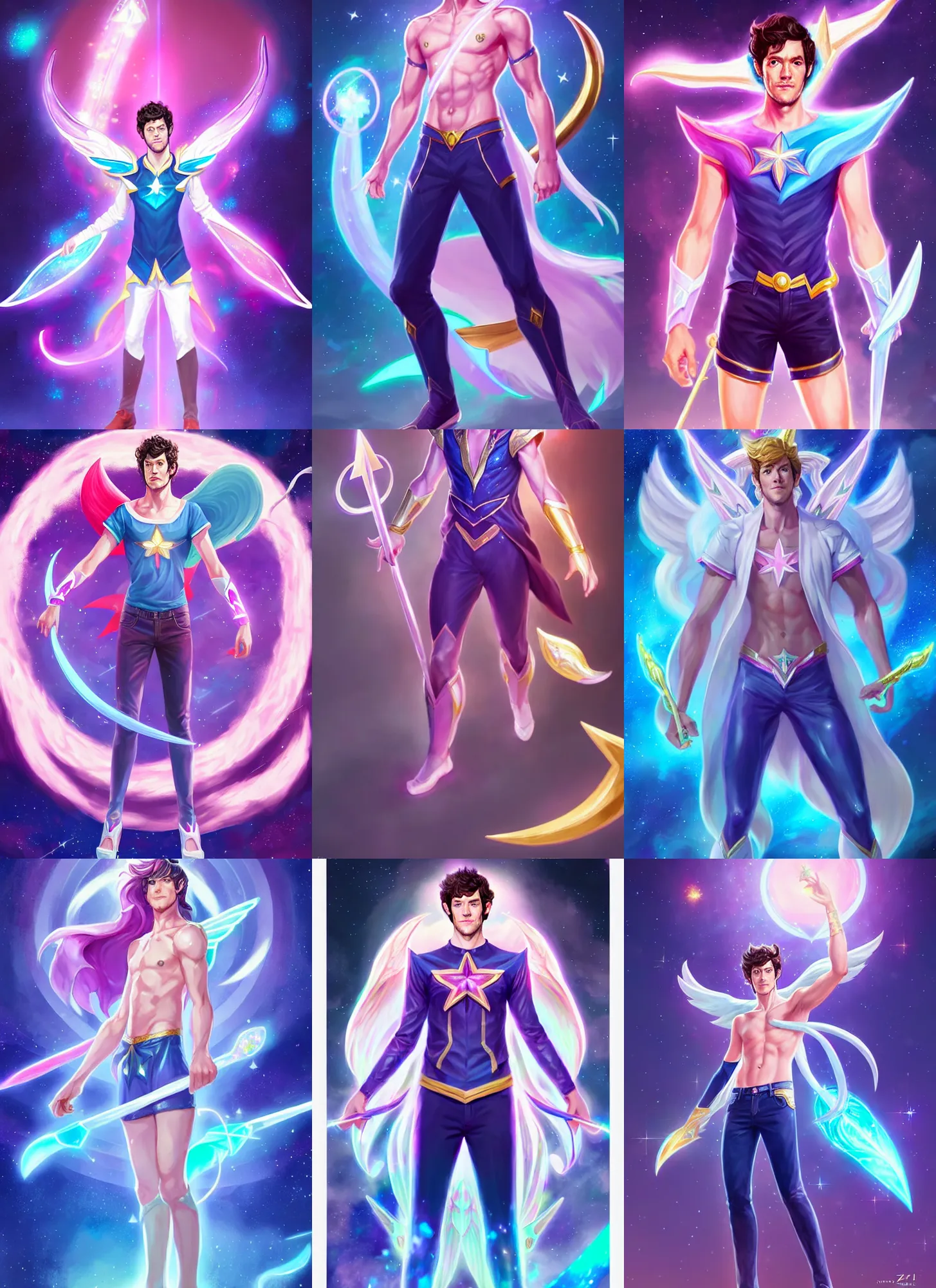 Prompt: full body portrait of adam brody as a magical star guardian. detailed face, concept art, intricate, highly detailed 8 k, smooth, sharp focus, handsome and aesthetic shape of face and body, artgerm, artstation, art by zexi guo and nira and junpei suzuki and gharliera and rinotuna