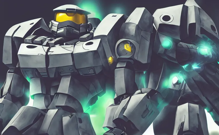 Image similar to Master Chief super robot, 4k anime wallpaper, trending on artstation