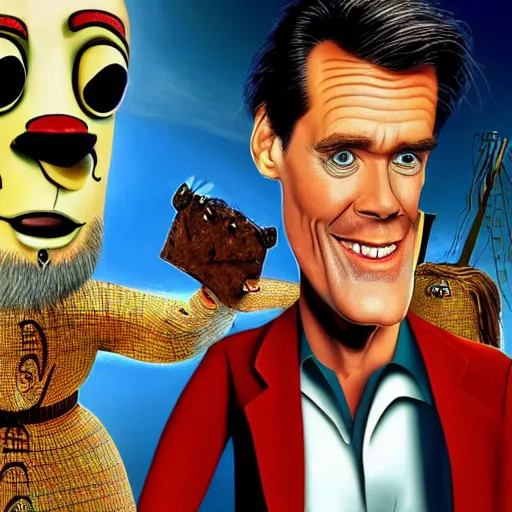 Prompt: cartoon of jim carrey by terry gilliam, hd, detailed, 4 k, award winning