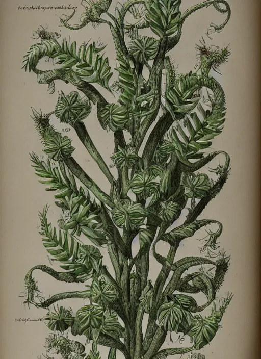 Prompt: fantasy scientific botanical illustration of a large bushy plant that walks around with human legs